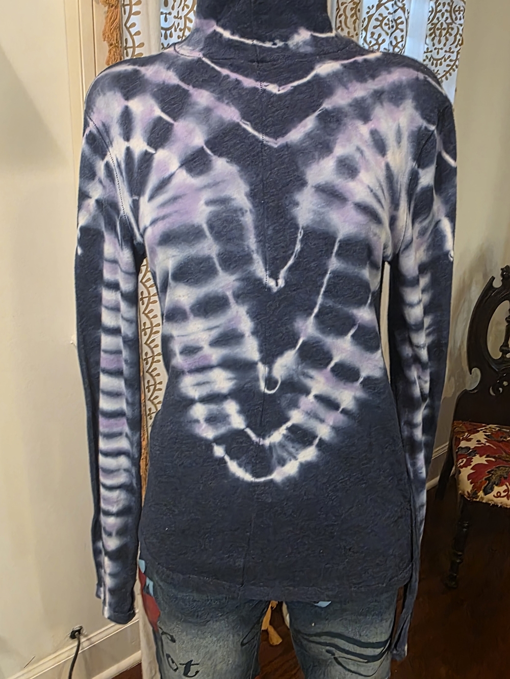We The Free Navy, White & Lilac Tie-Dye Turtleneck